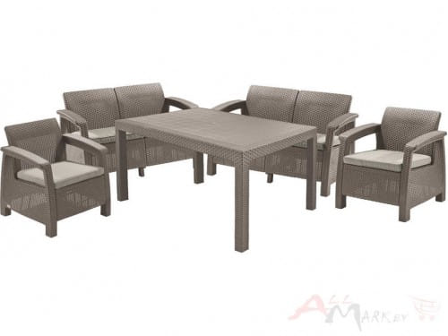 Набор уличной мебели (две двухместные скамьи ,стол, два кресла) CORFU II FIESTA , капучино