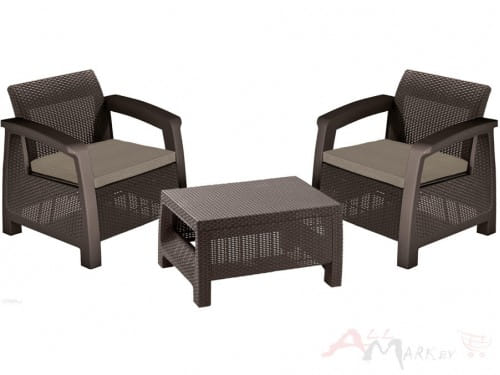 Комплект мебели Allibert Bahamas Weekend Set (2 кресла+столик) коричневый