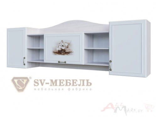 SV-мебель Акварель 1 Полка навесная ясень анкор светлый / белый матовый / Море