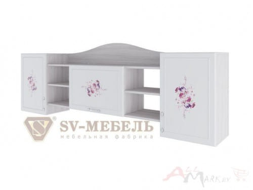 SV-мебель, Модульная система "Акварель 1 К" Полка навесная Ясень анкор светлый/ белая матовая/Цветы