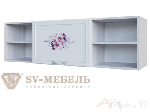 SV-мебель, Модульная система "Акварель 1 К" Полка навесная (над столом) Ясень анкор светлый/ белая матовая/Цветы