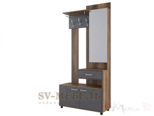 SV-мебель Визит 1 МДФ Вешалка с зеркалом дуб каньон / серый