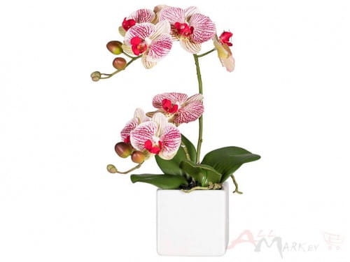 Орхидея Gasper 45 см искусственная в керамическом горшке розовый