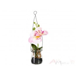 Орхидея Gasper 20 см искусственная в подвесном горшке, розовый
