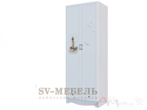 SV-мебель Акварель 1 Шкаф двухстворчатый с ящиком ясень анкор светлый / белый матовый / Море