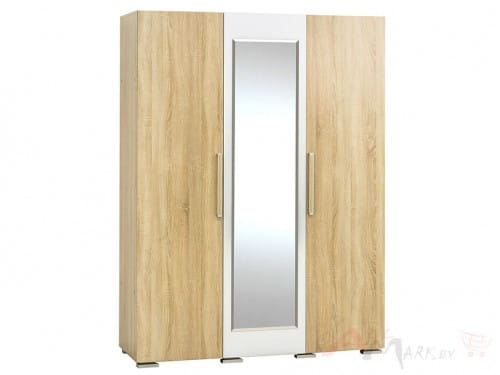 SV-мебель, Набор мебели для спальни «Лагуна 2 К» Шкаф трехстворчатый Дуб Сонома/Белый Глянец
