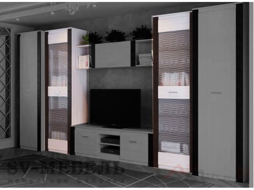 SV-мебель, Набор мебели для гостиной "Гамма 20 К" (Пенал со стеклом) Ясень анкор светлый/Венге