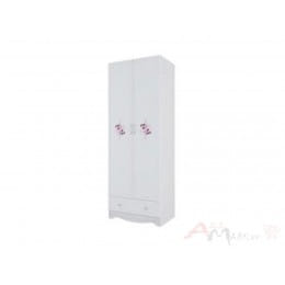 Шкаф двухстворчатый SV-мебель (МС Акварель 1 К) с одним ящиком, ясень анкор светлый / белый матовый/цветы