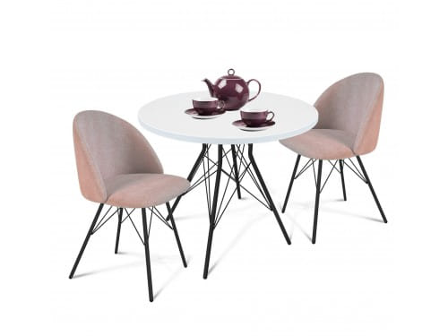 Стол со стульями SHT-DS69 розовый десерт / черный / белоснежная шагрен