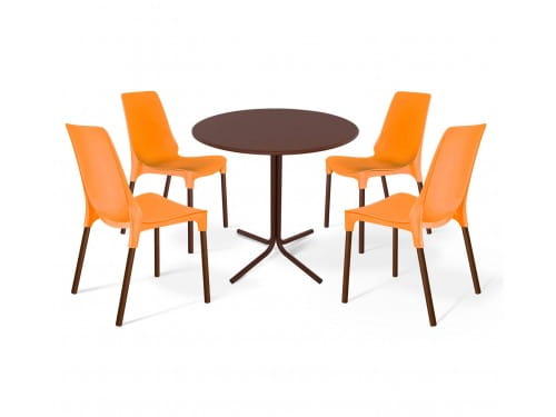 Стол со стульями SHT-DS25 оранжевый / медный / корич. (цинк)