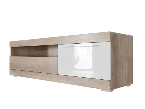 SV-мебель, Модульная система «Ницца К» Тумба для телевидеоаппаратуры с ящиками и нишей (1600) (Каньон светлый/Белый глянец)