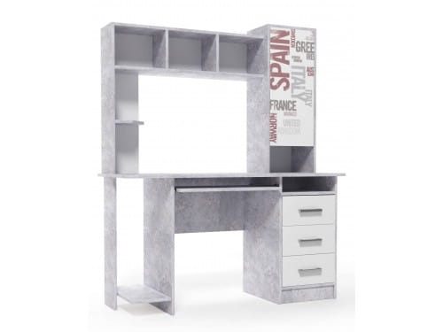 SV-мебель, Стол компьютерный К №6 Цемент светлый / Белый