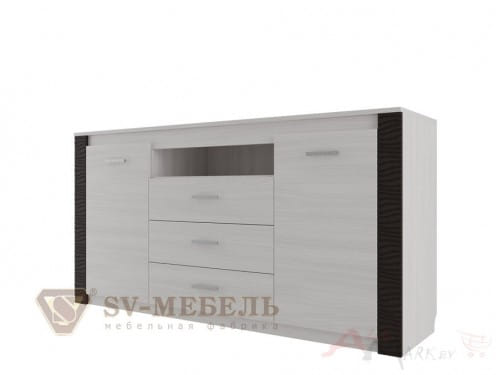 SV-мебель, Модульная система "Гамма 20 К" Комод (3 ящика двухстворчатый) Ясень анкор светлый/Венге