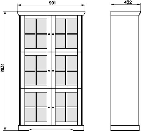 Шкаф витрина Dipriz D 7207-6 размер
